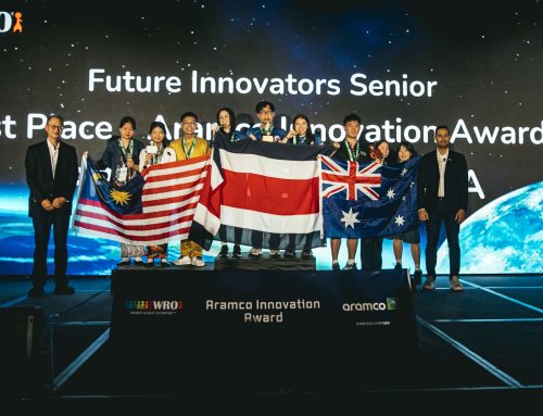Teams from Costa Rica, Malaysia and Australia receive the Aramco Innovation Award